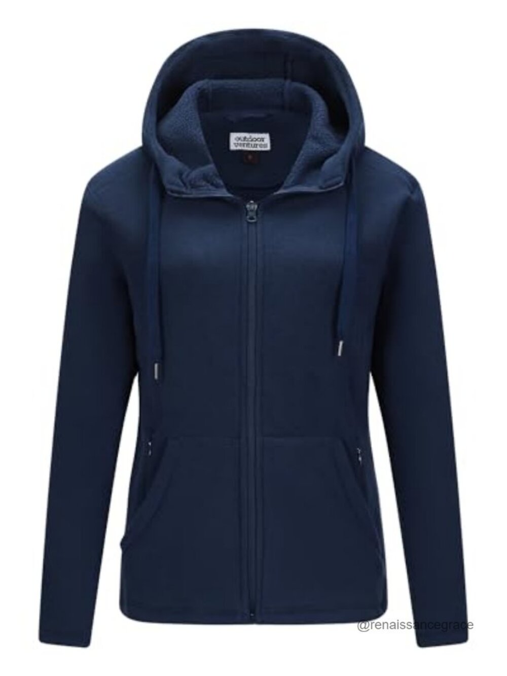 Women's Hooded Polar Fleece Jacket Full Zip 6 Pockets 100% Polyester